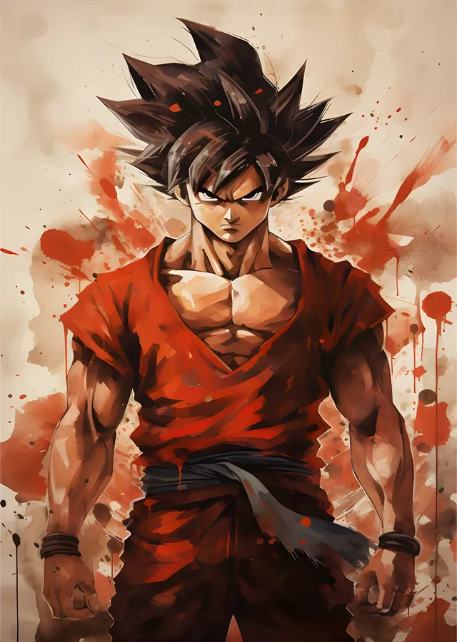 Goku - Kızıl Suluboya Sıçraması metal tablo