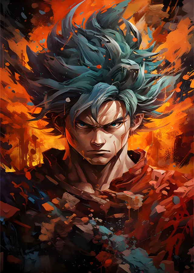 Goku - Turkuaz Saç ve Renk Patlaması metal tablo