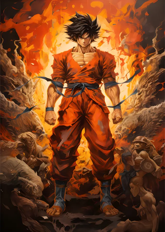Goku - Devlerin Arasında Ateş Duruşu metal tablo
