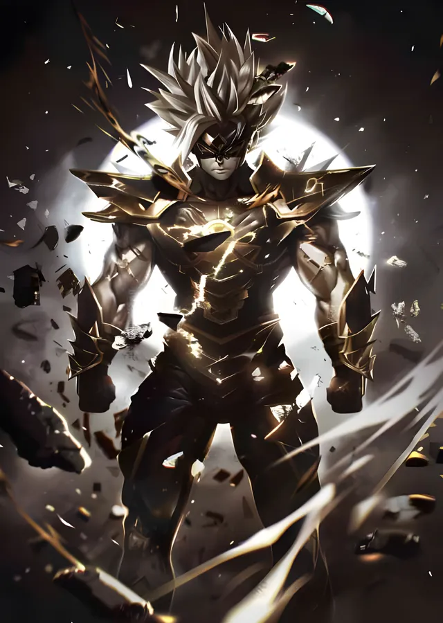 Goku - Işıyan Zırh Çekirdeği ve Sepya Ay metal tablo