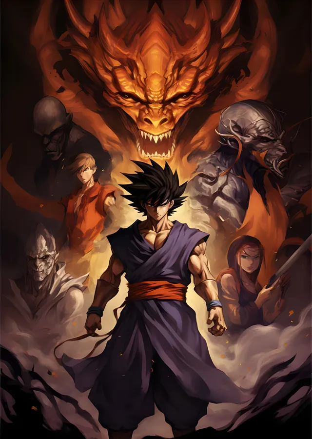 Goku - Ateşten Ejderha ve Rakipler metal tablo