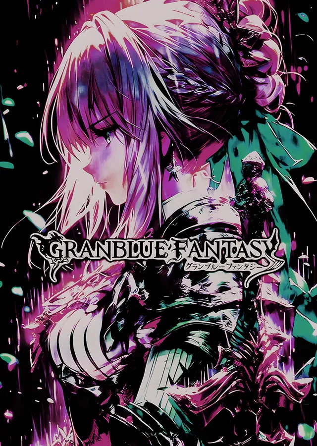 Granblue Fantasy: Mor Çiçeklerde Beyaz Saçlı Karakter metal tablo