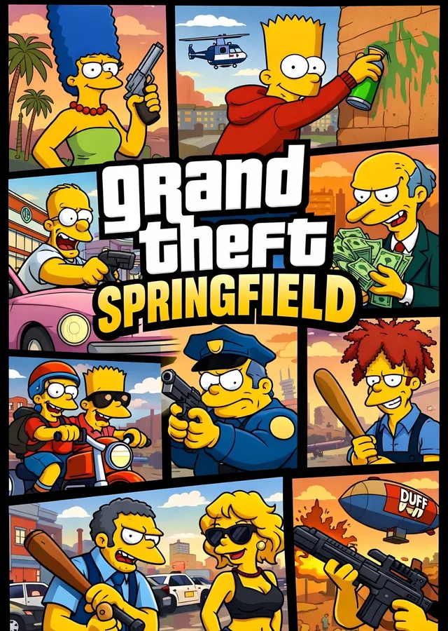 Grand Theft Springfield - The Simpsons metal tablo