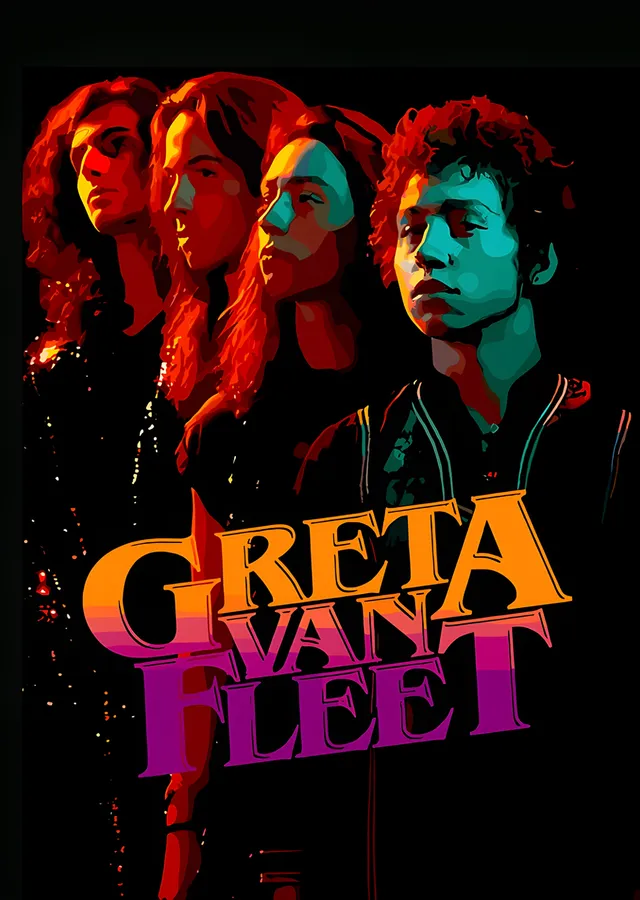 Greta Van Fleet - Neon Portre Dörtlüsü metal tablo