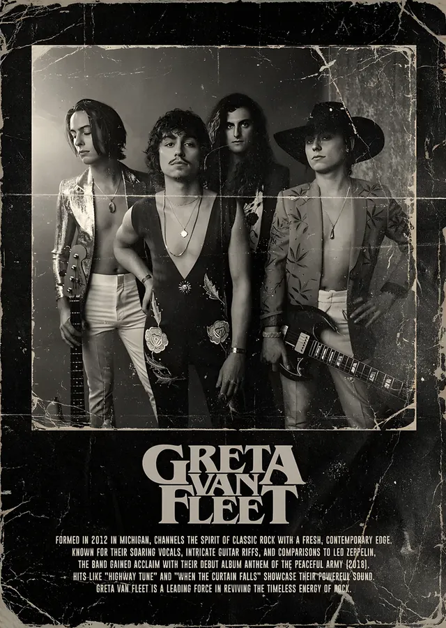 Greta Van Fleet - Vintage Grup Karesi metal tablo