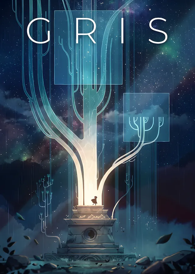 Gris: Mavi Zeminde Işıklı Ağaç metal tablo