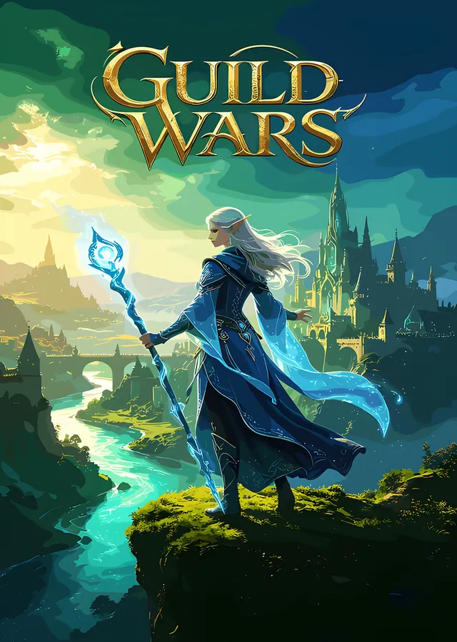 Guild Wars: Vadinin Üstünde Mavi Cüppeli Büyücü metal tablo
