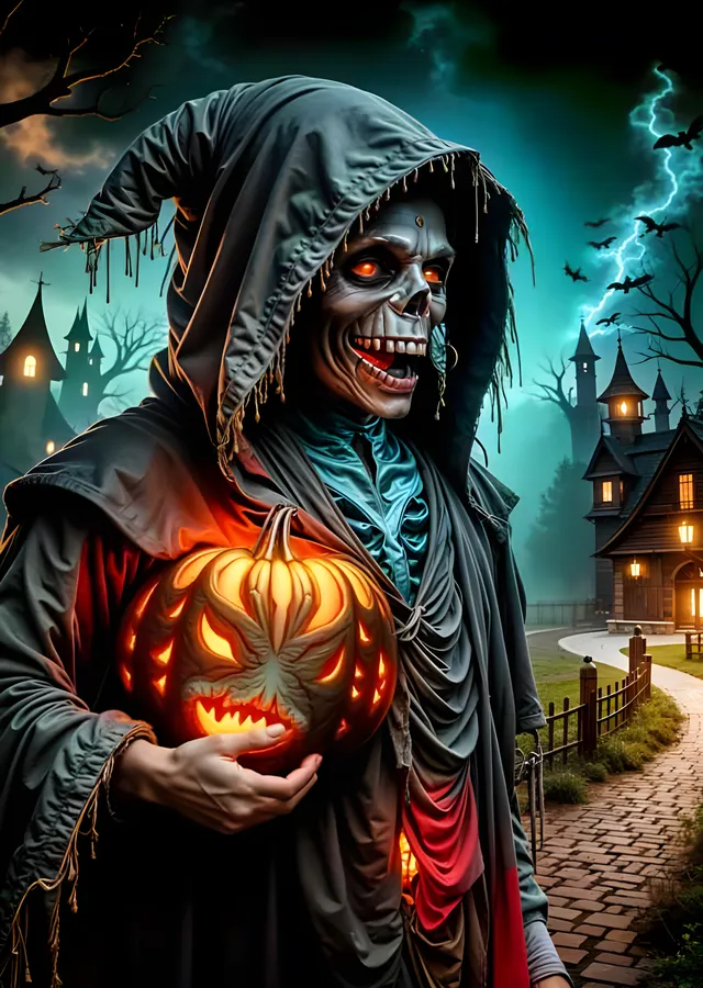 Halloween Azrail - Alevli Balkabağı metal tablo