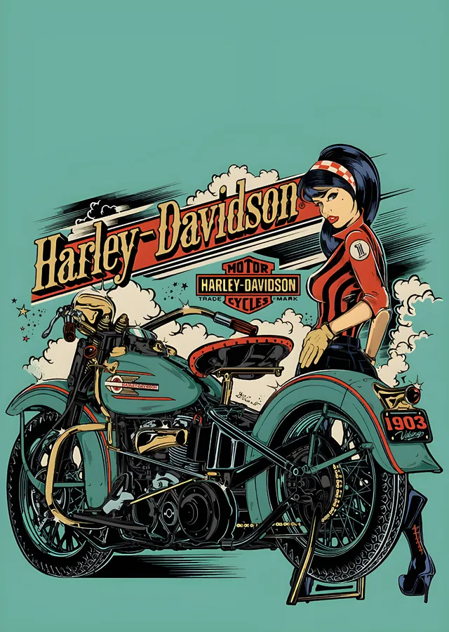 Harley-Davidson: 1903 Pinup Afişi metal tablo
