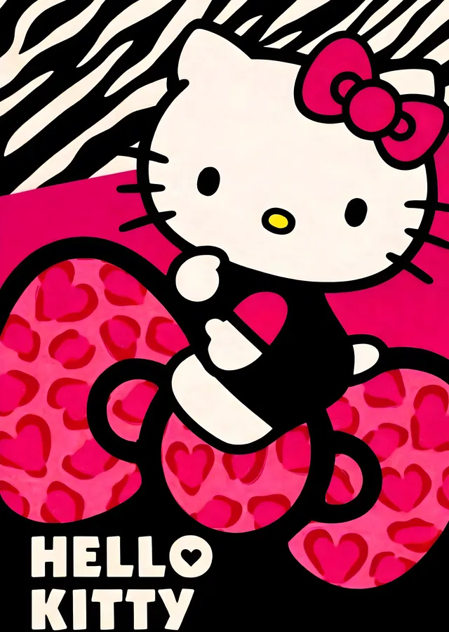 Hello Kitty - Pembe Kalpler metal tablo