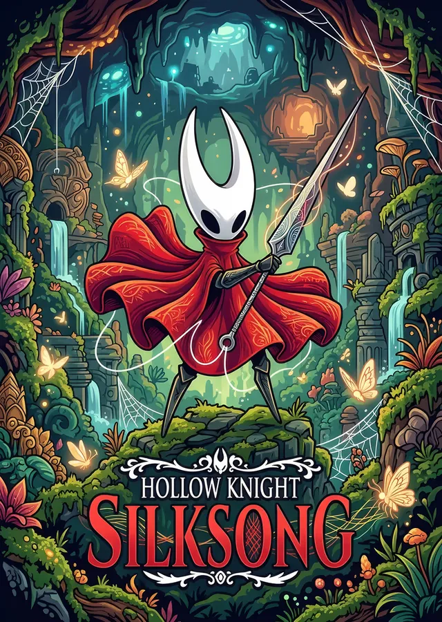 Hollow Knight Silksong: Yeşil Ormanda Kırmızı Pelerin metal tablo