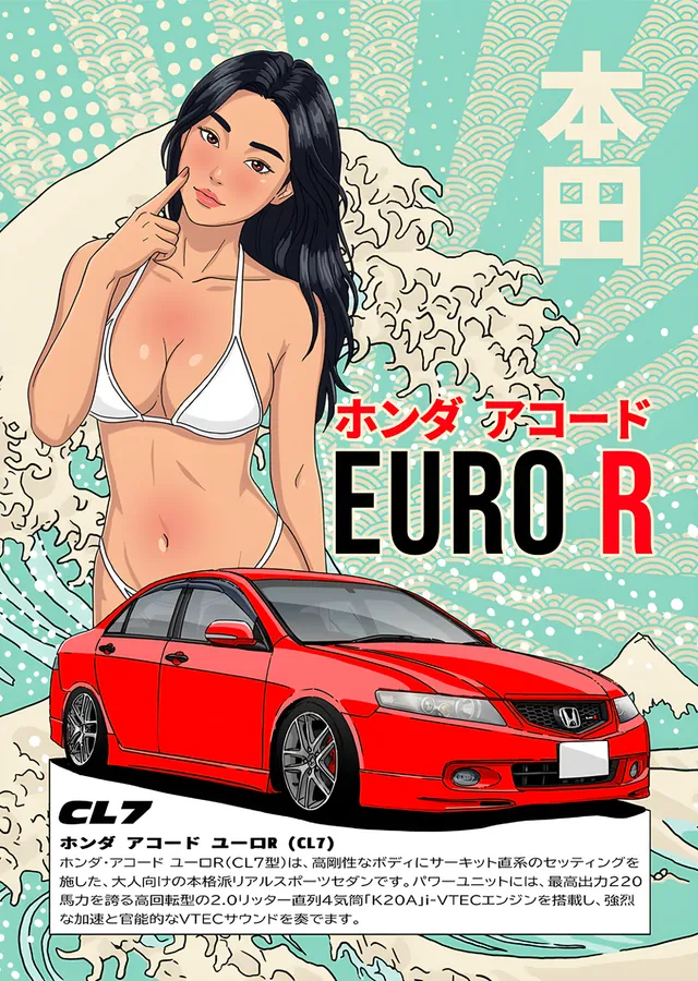 Honda Accord Euro R CL7: Kırmızı JDM Sedan metal tablo