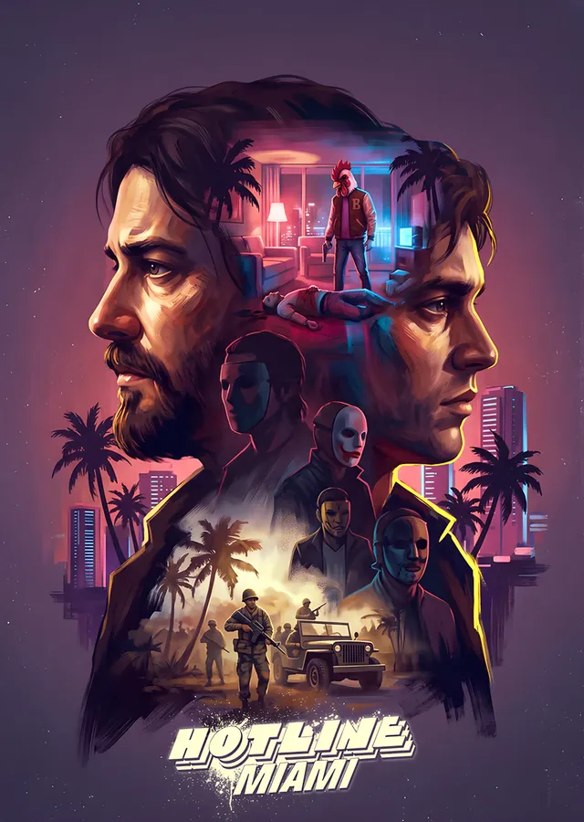 Hotline Miami: Palmiyeli Şehirde İki Portre metal tablo