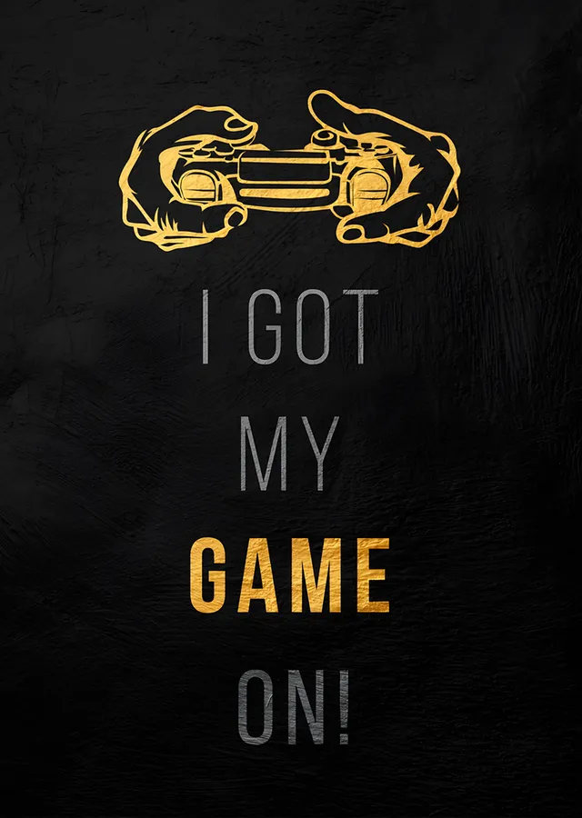 I Got My Game On: Altın Konturlu Kumanda metal tablo