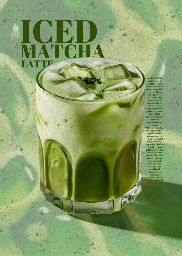Iced Matcha Latte: Buzlu Bardakta Katmanlar metal tablo