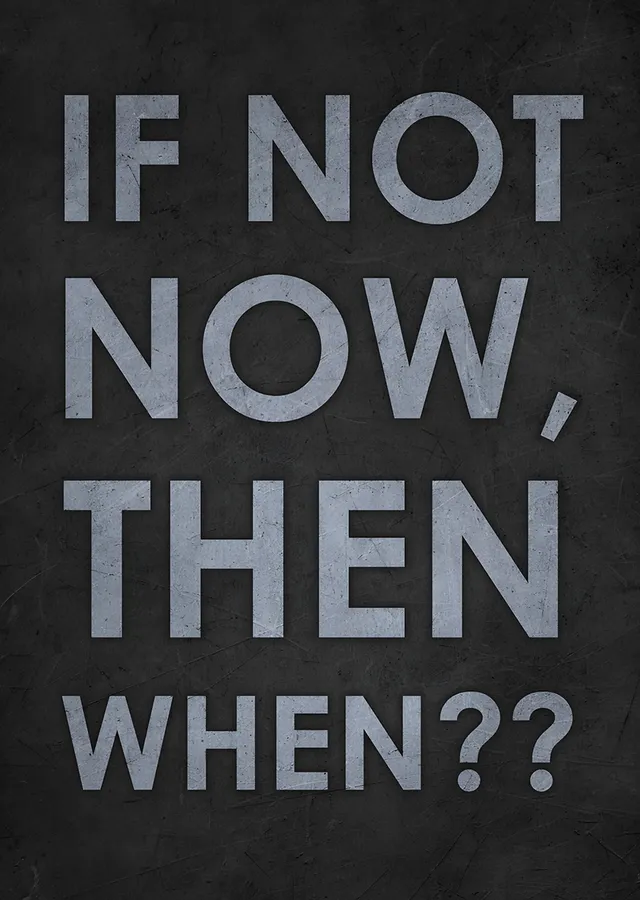 If Not Now, Then When?? - Gri Beton metal tablo