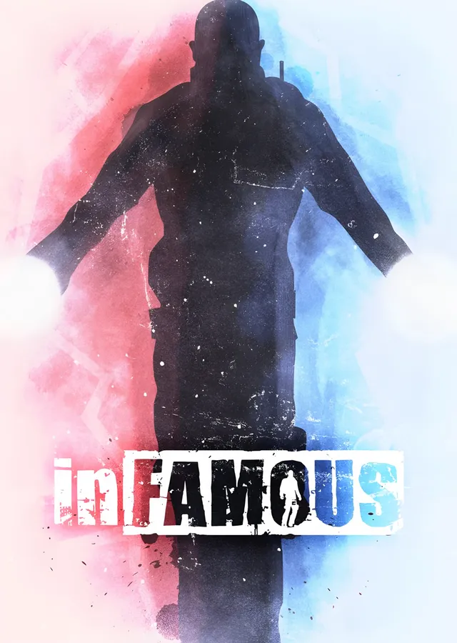 inFAMOUS: Kırmızı Mavi Silüet metal tablo