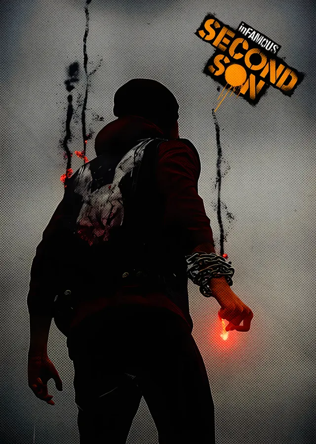 inFAMOUS Second Son: Gri Zeminde Kızıl Işıklı El metal tablo