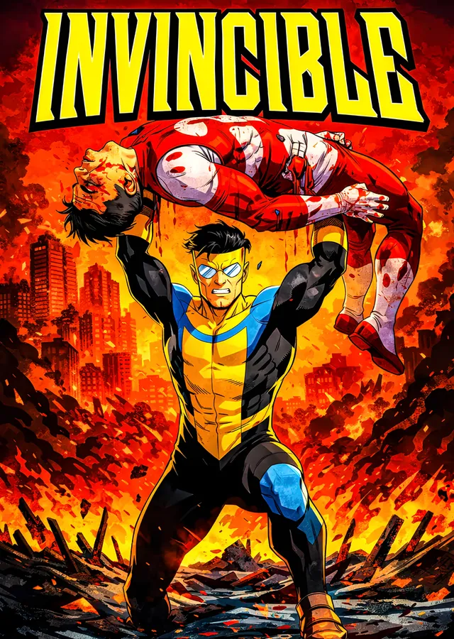 Invincible: Yanan Şehirde Kanlı Taşıyış metal tablo