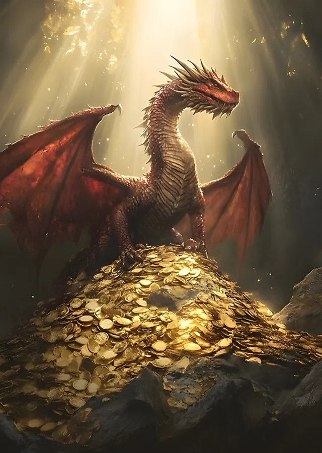Işık Altında Ejderha ve Altın metal tablo