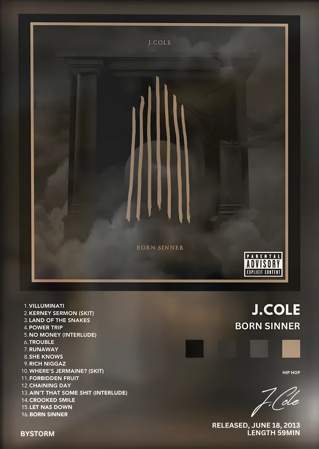 J. Cole: Born Sinner metal tablo