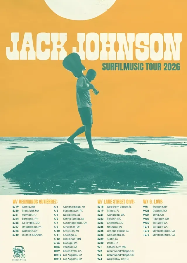 Jack Johnson: Surf Music Tour 2026 metal tablo