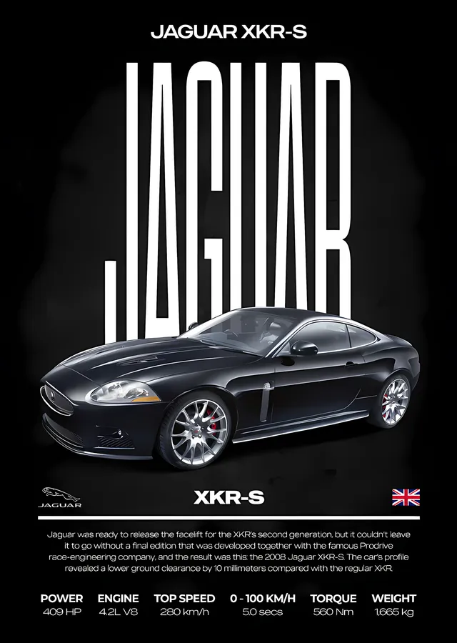 Jaguar XKR-S: Siyah Zemin Künyesi metal tablo