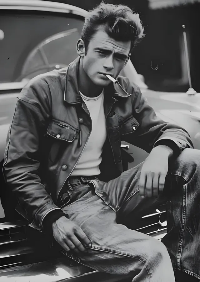 James Dean - Kaputta Siyah Beyaz Duruş metal tablo