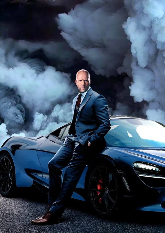 Jason Statham: Spor Arabayla Duruş metal tablo