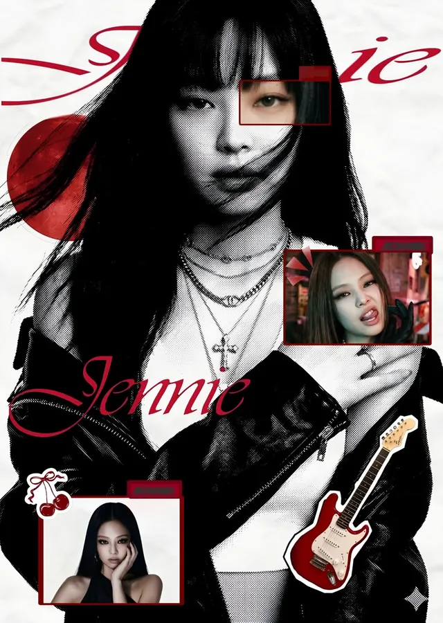 Jennie: Kırmızı Kolaj Kapağı metal tablo