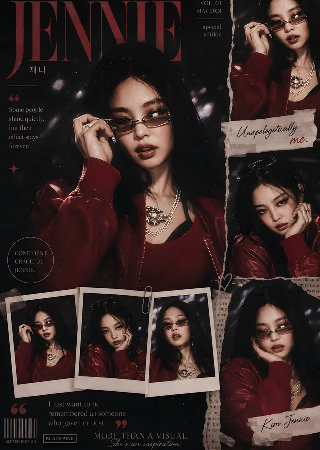 Jennie - Kırmızı Kolaj metal tablo