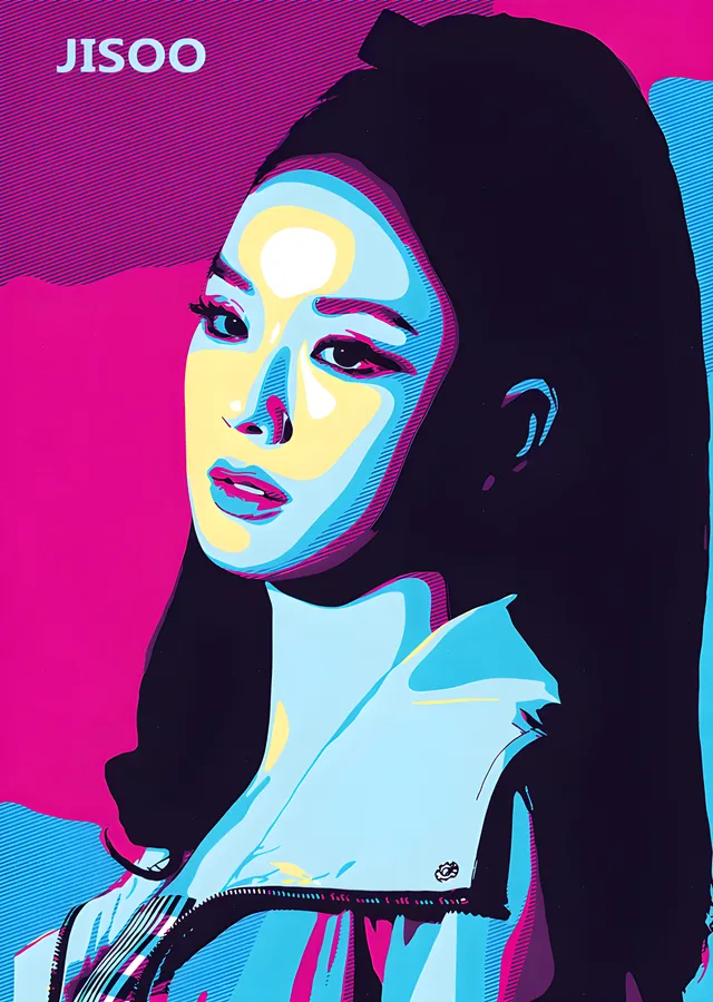 Jisoo - Pembe Mavi Kontrast metal tablo
