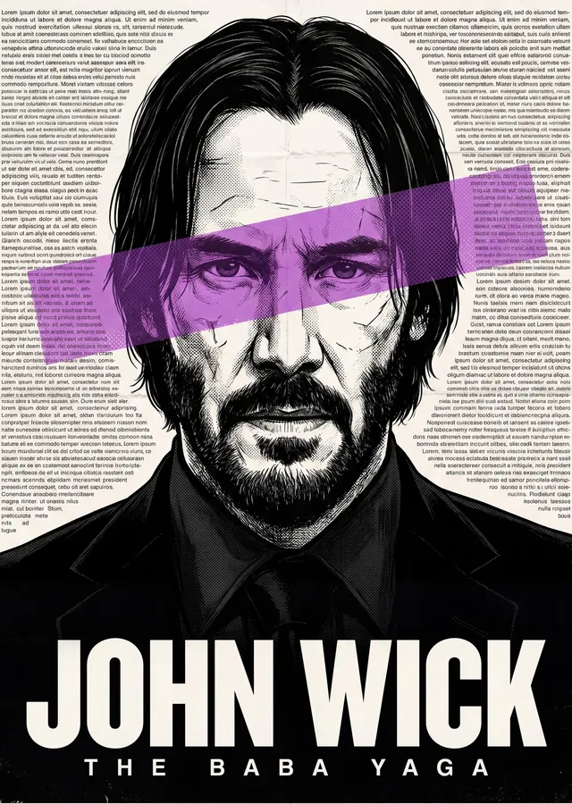 John Wick: Tipografik Baba Yaga Portresi metal tablo
