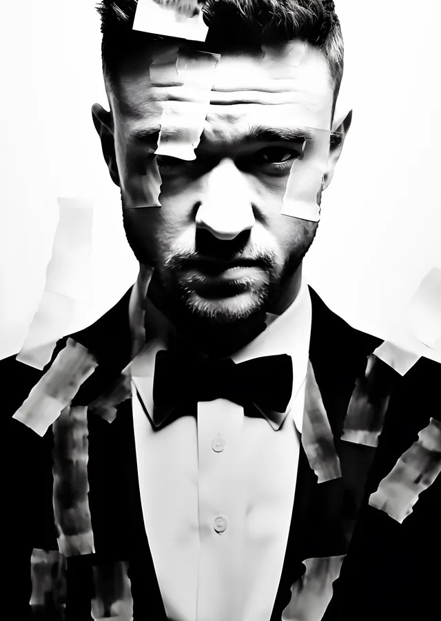 Justin Timberlake - Kağıt Kolaj metal tablo