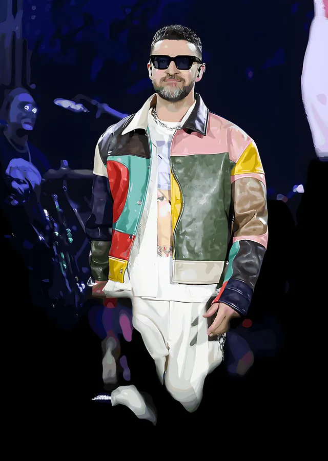 Justin Timberlake - Renkli Deri Ceket metal tablo