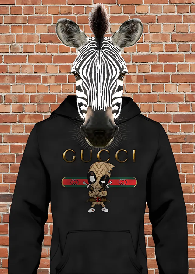 Kapüşonlu Zebra - Tuğla Duvar metal tablo