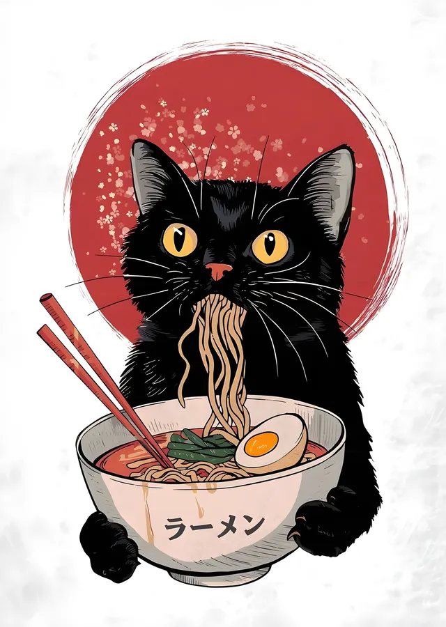 Kara Kedi ve Ramen metal tablo