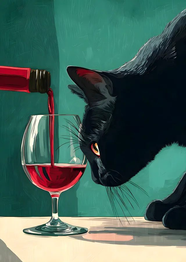 Kara Kedi ve Şarap Kadehi metal tablo
