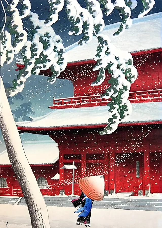 Karda Zojoji Tapınağı - Kawase Hasui metal tablo