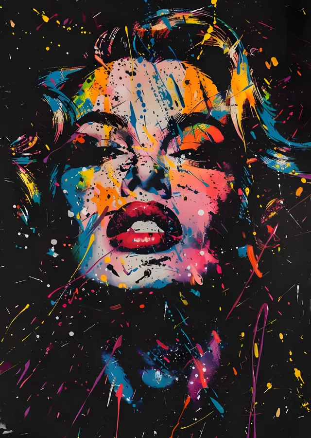 Kate Moss - Renk Sıçramalı Soyut Portre metal tablo