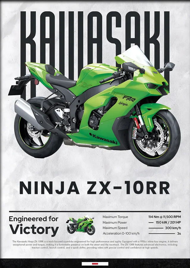 Kawasaki Ninja ZX-10RR Yeşil metal tablo