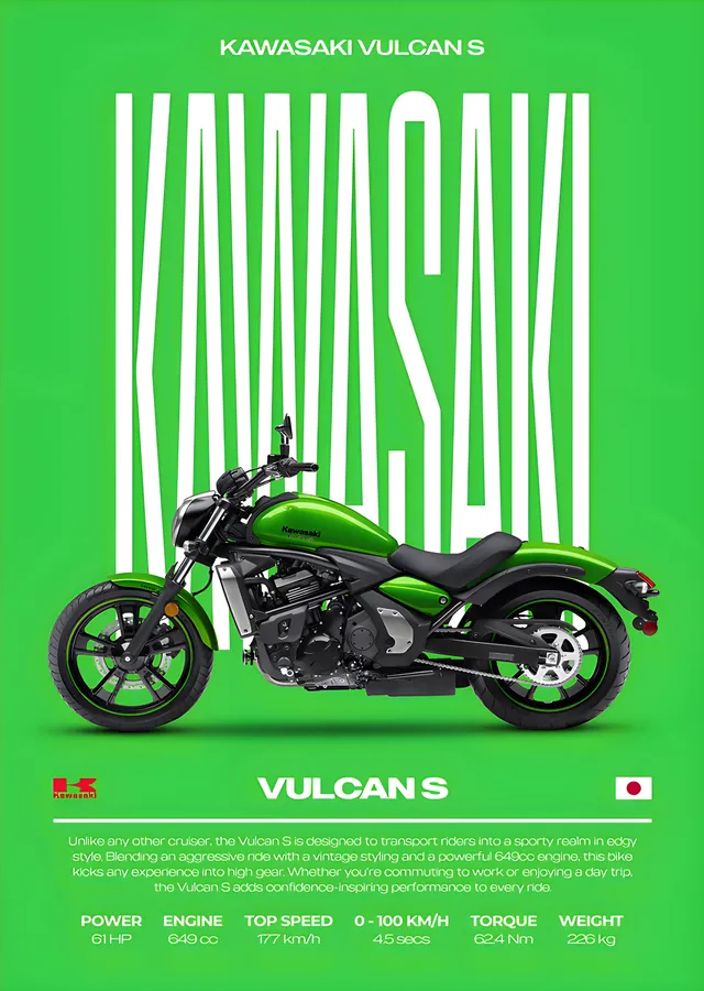 Kawasaki Vulcan S: Yeşil Zemin Künyesi metal tablo