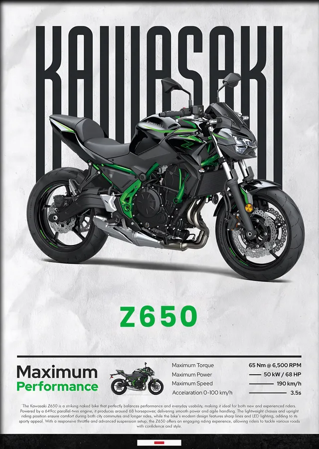 Kawasaki Z650 Yeşil metal tablo