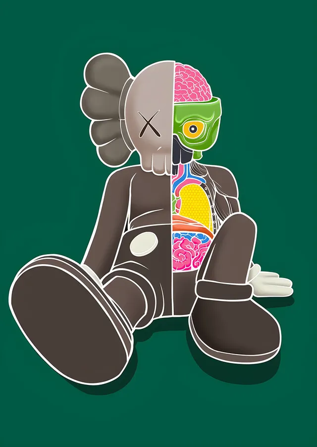 KAWS: Yeşil Zeminde Anatomik Companion metal tablo