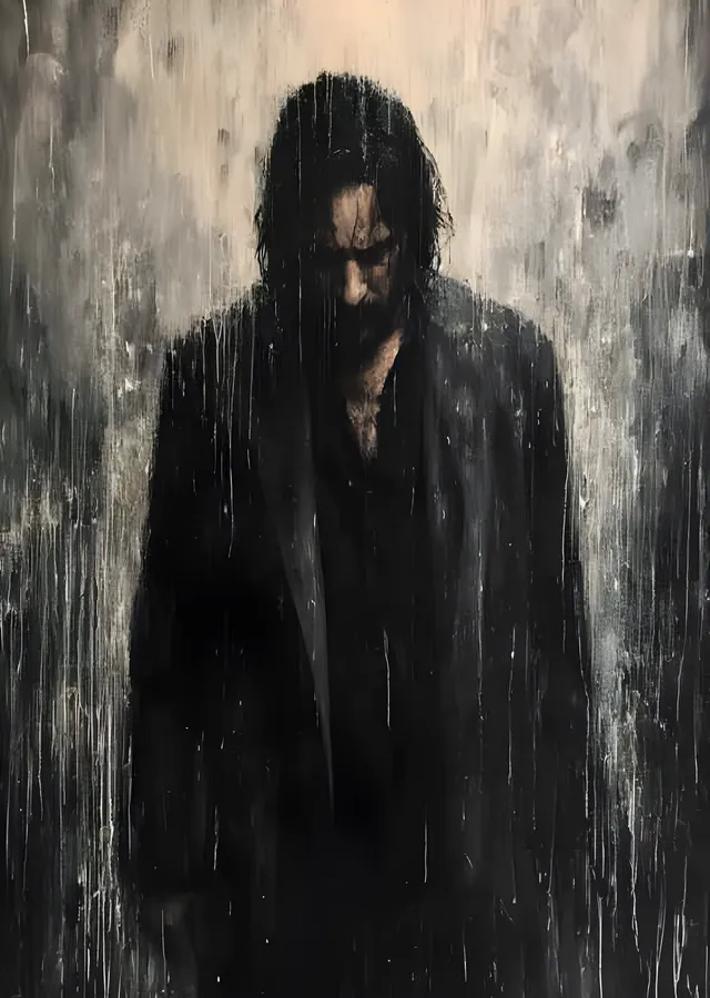 Keanu Reeves - Yağmurda Spatula Silüeti metal tablo
