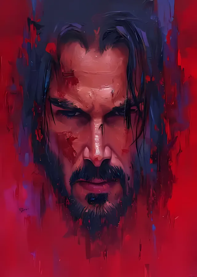 Keanu Reeves - Kızıl Zeminde Spatula Portre metal tablo