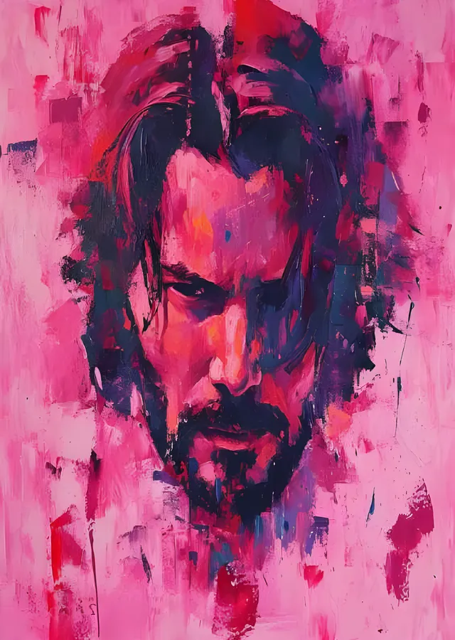 Keanu Reeves - Fuşya Spatula Portre metal tablo