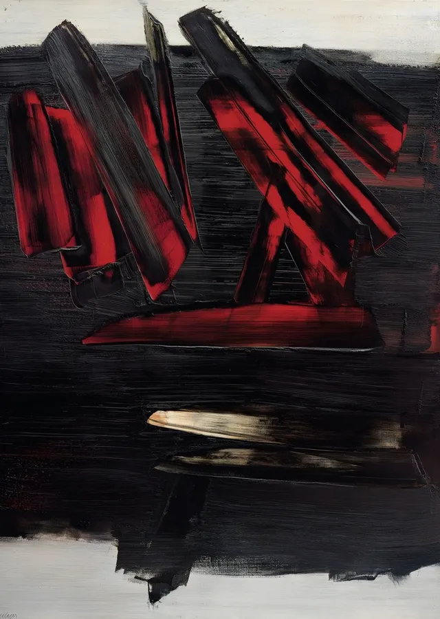 Kırmızı Kıvılcımlı Siyah Bantlar - Pierre Soulages metal tablo