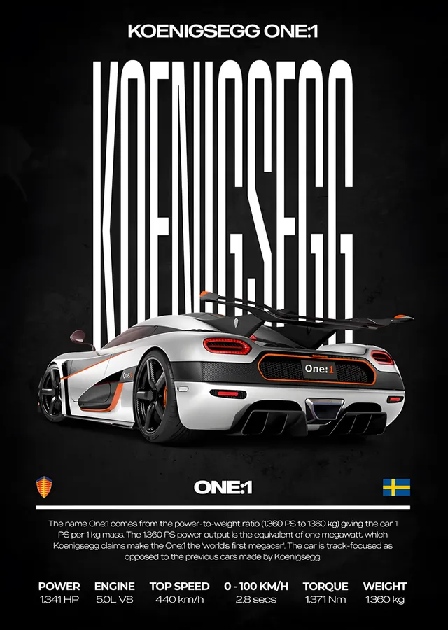 Koenigsegg One:1: Teknik Bilgi Afişi metal tablo