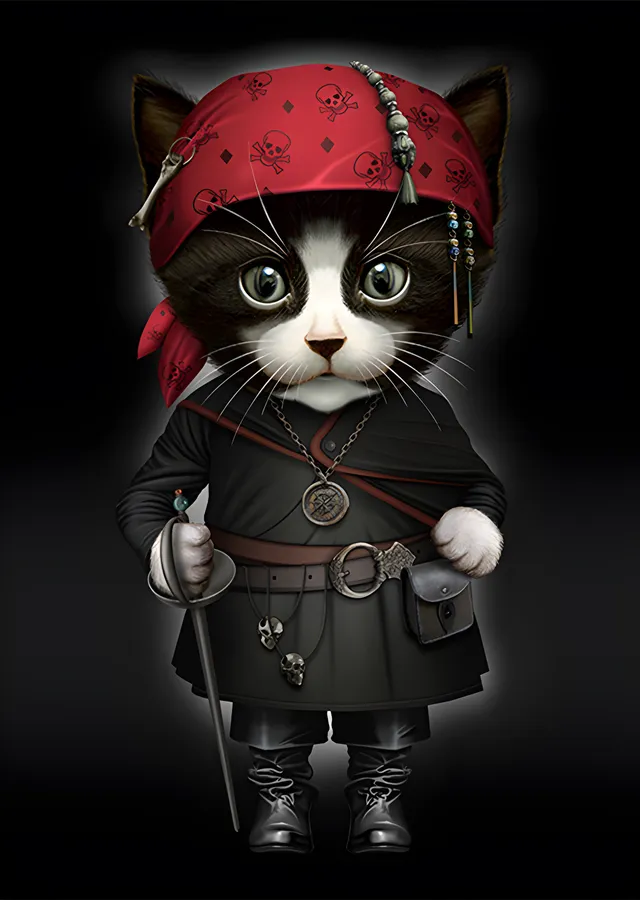 Korsan Kedi - Kırmızı Bandana metal tablo